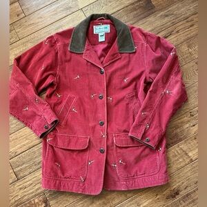 L.L. Bean Chore Coat, Rust Red Corduroy with Embroidered Pheasants, Barn Coat